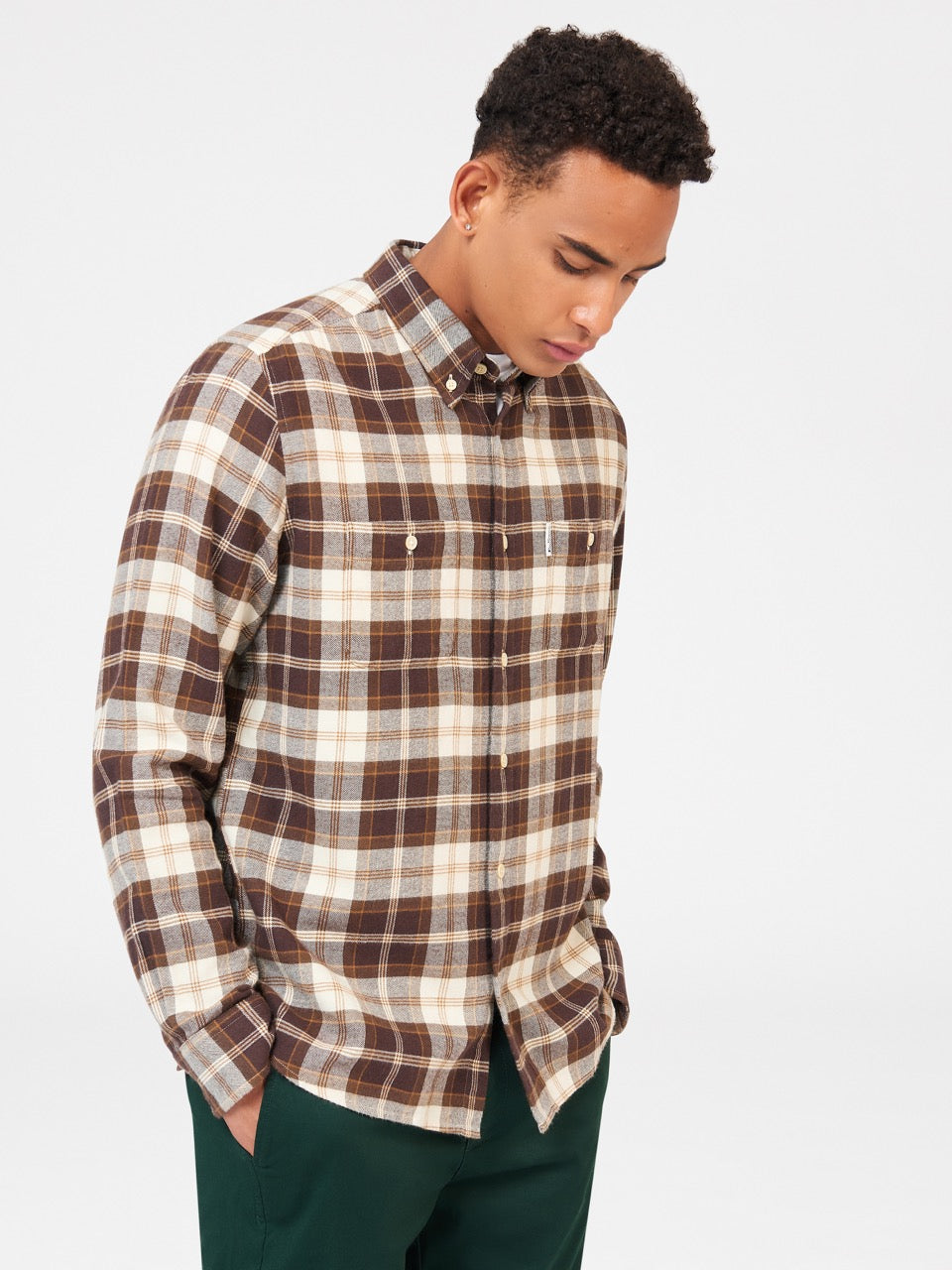 Chocolate Ben Sherman Brushed Plain Check Shirts | NMEWZG-608