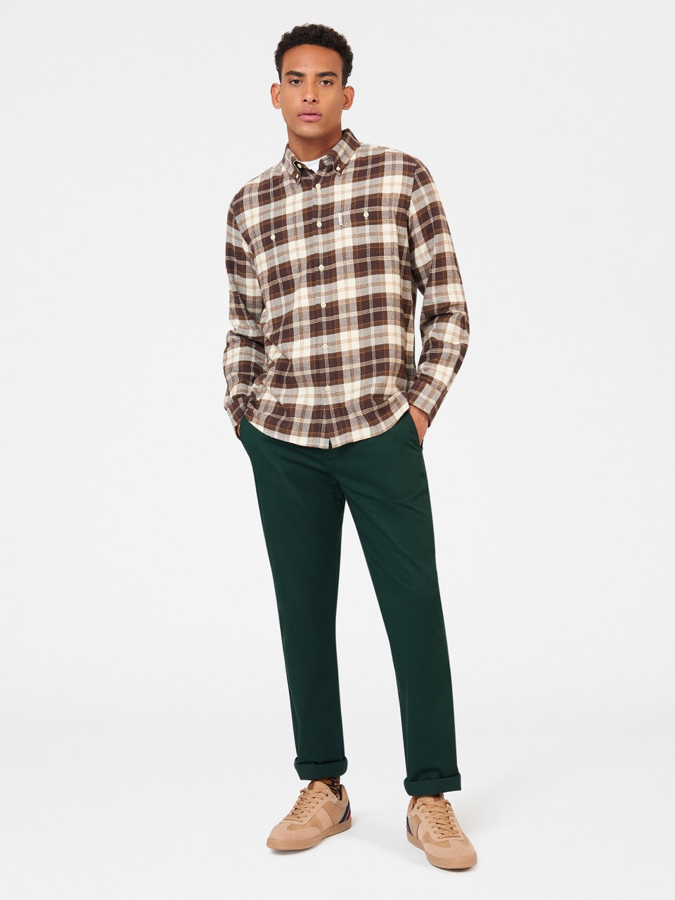 Chocolate Ben Sherman Brushed Plain Check Shirts | NMEWZG-608