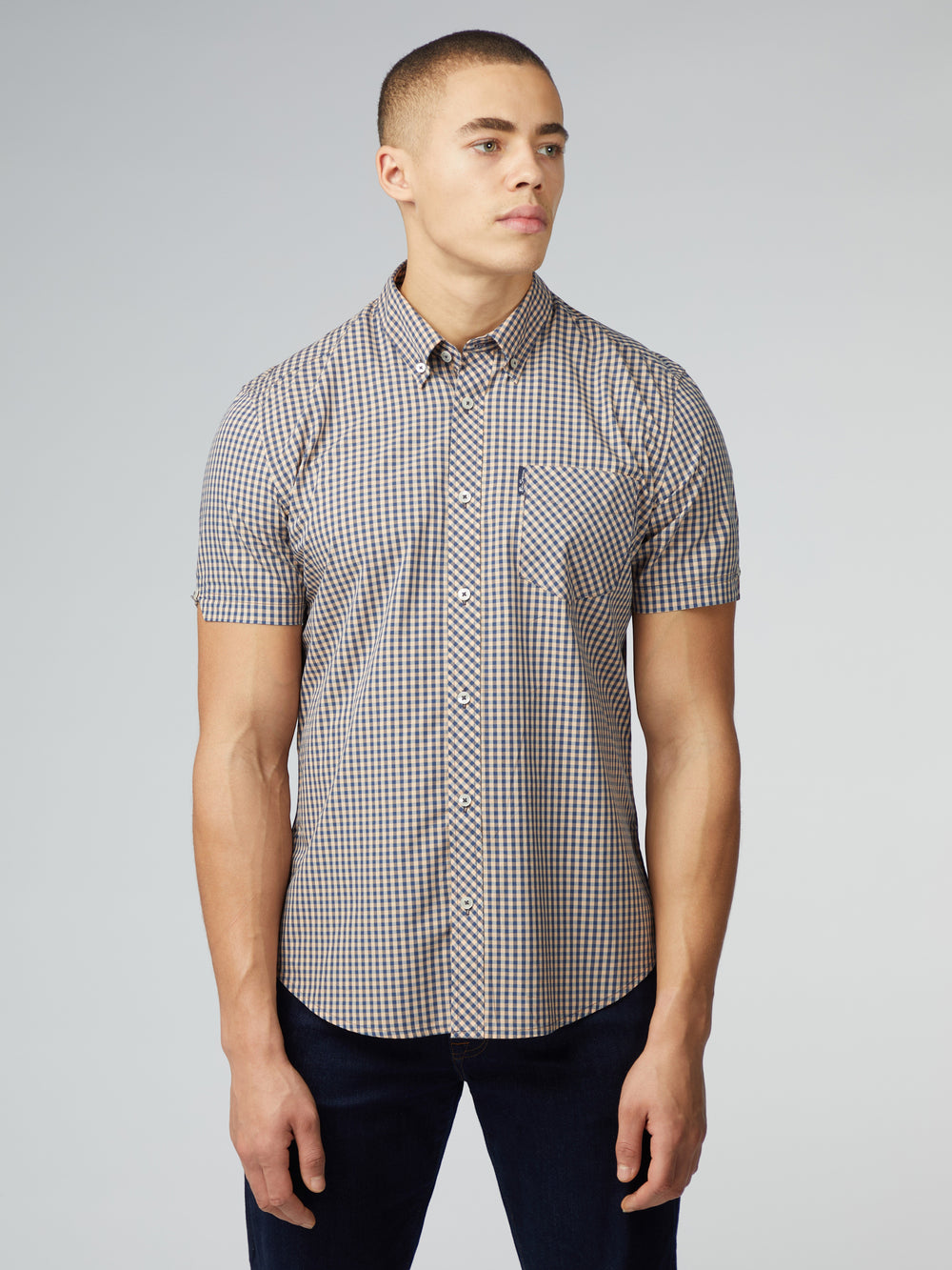 Copper Orange Ben Sherman Signature Short Sleeve Gingham Shirts | WNTFPZ-673