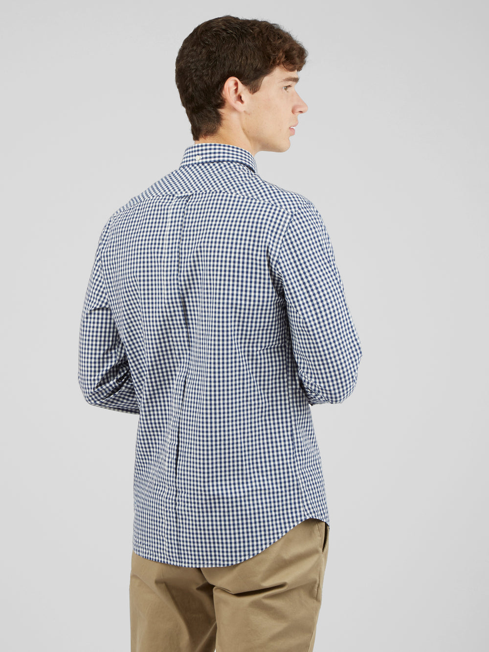 Dark Blue Ben Sherman Signature Long-Sleeve Gingham Shirts | QDEMFP-019