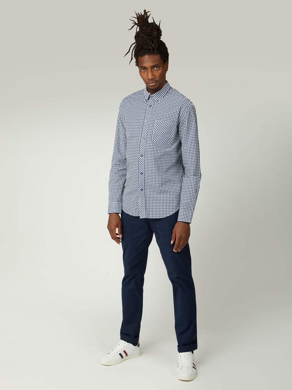 Dark Blue Ben Sherman Signature Long-Sleeve Gingham Shirts | QDEMFP-019