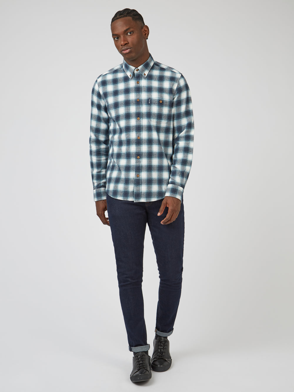 Green Ben Sherman Brushed Ombre Check Flannel Shirts | VNFWMY-962