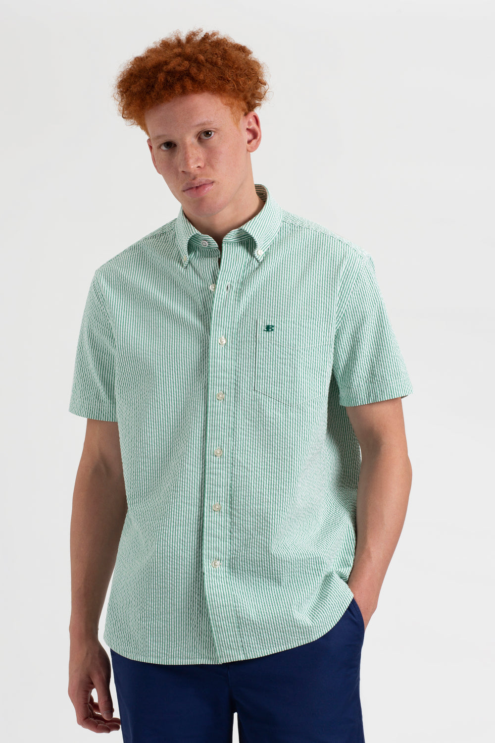 Green Ben Sherman Seersucker Bengal Stripe Shirts | WGDLPQ-012