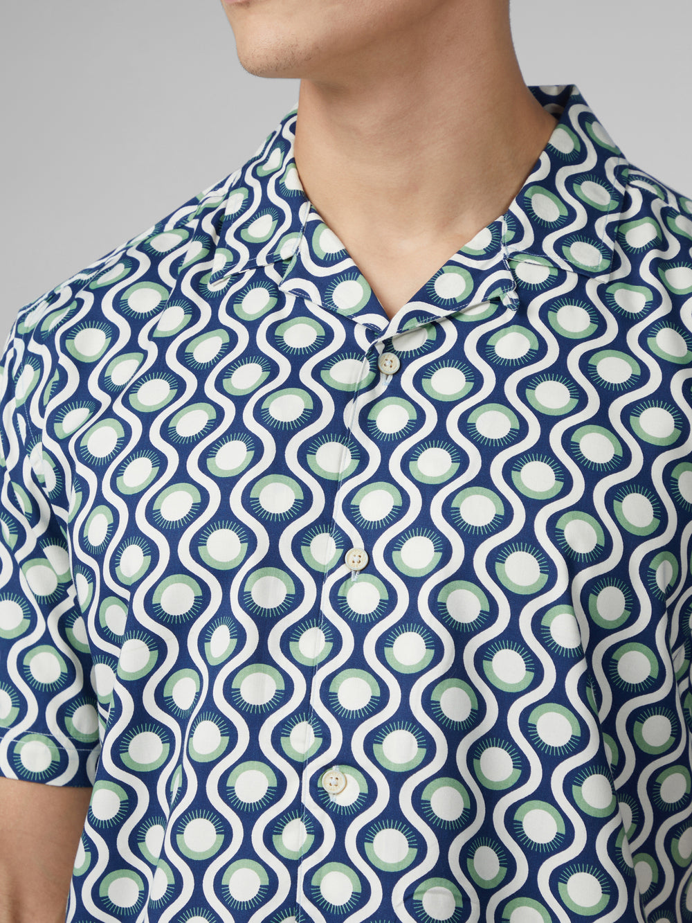 Green Ben Sherman Signature Retro Geo Shirts | QCUILN-031