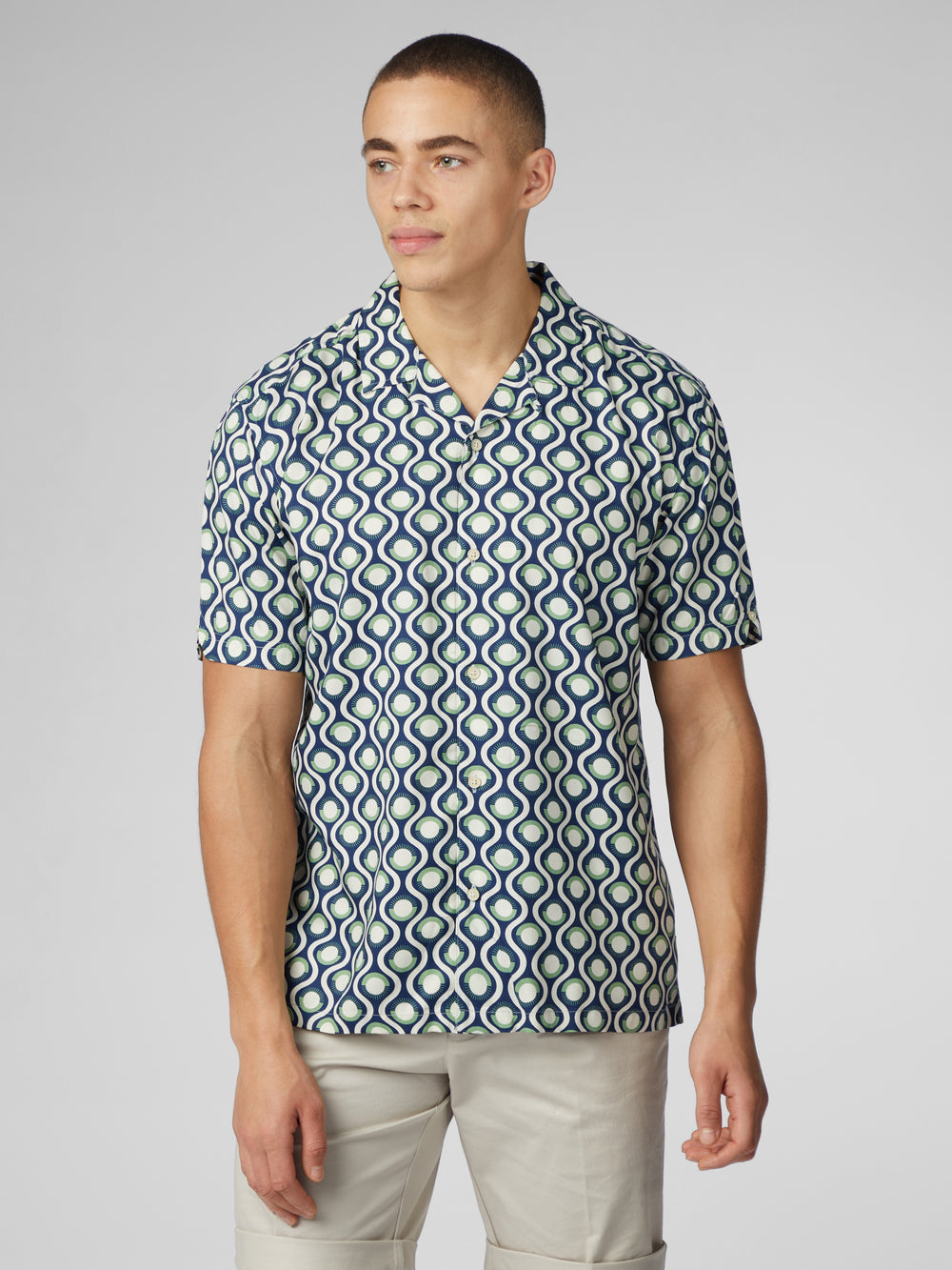 Green Ben Sherman Signature Retro Geo Shirts | QCUILN-031