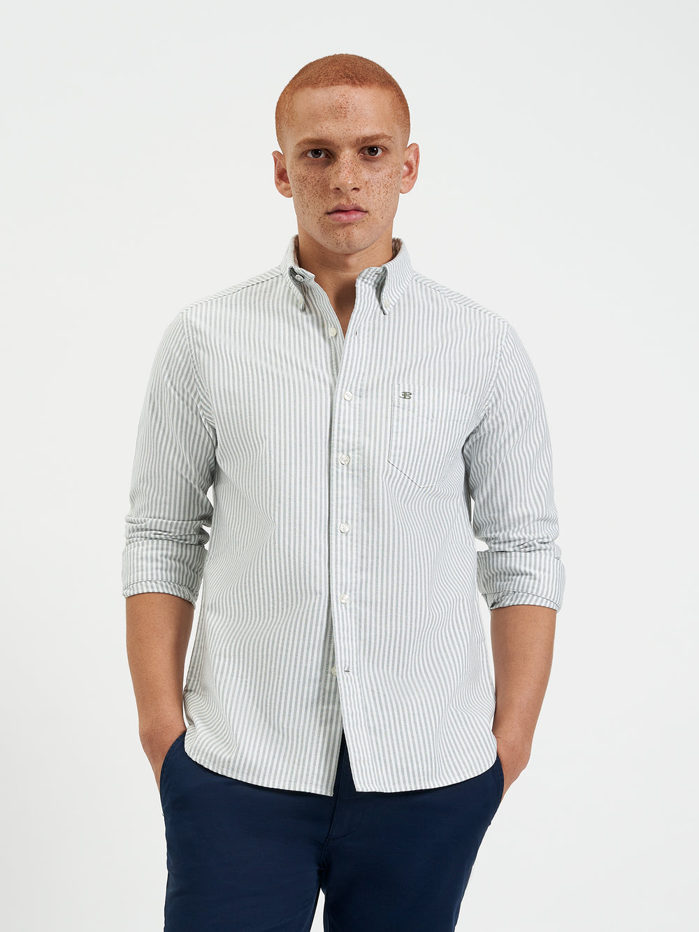 Green Stripes Ben Sherman Brighton Oxford Organic Stripe Green Bengal Stripe Shirts | CETFRI-128