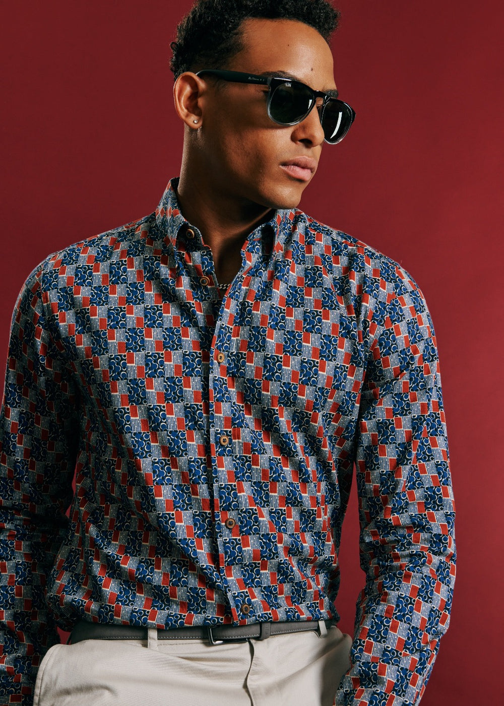 Indigo Ben Sherman 1950s Checkerboard Shirts | IWBSLK-816