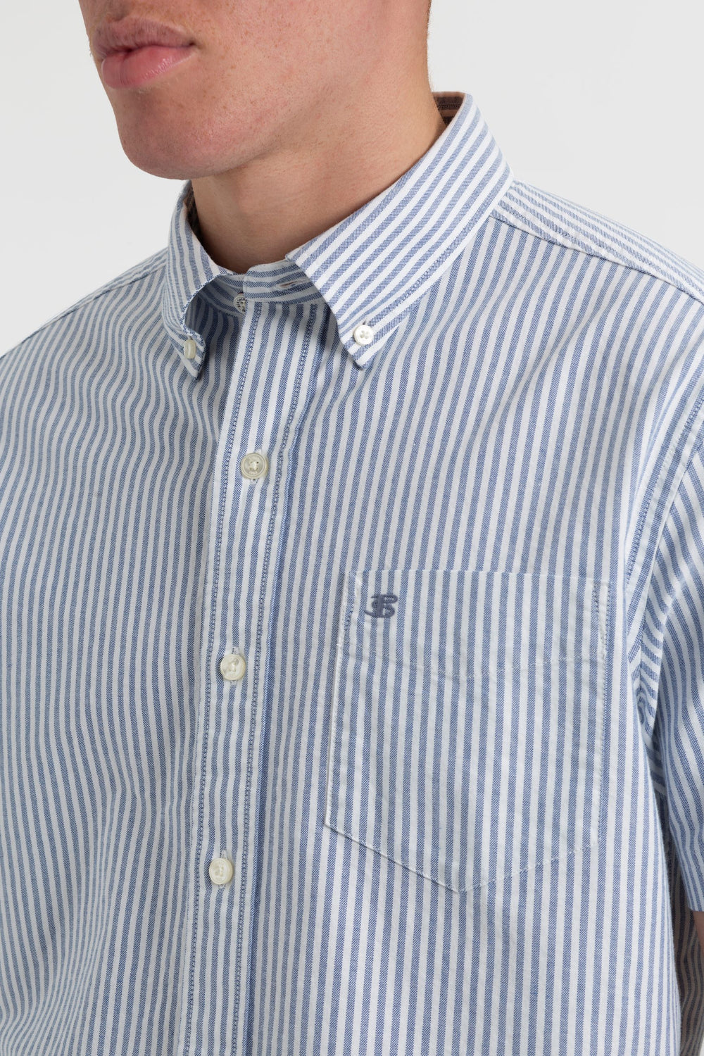 Indigo Stripes Ben Sherman Short Sleeve Brighton Oxford Organic Bengal Stripe Shirts | GUIOES-695