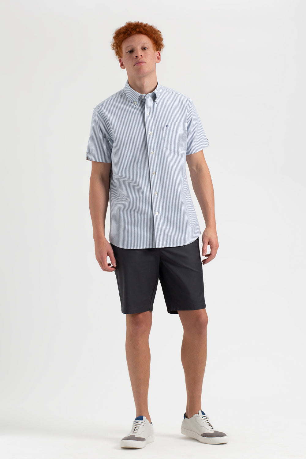 Indigo Stripes Ben Sherman Short Sleeve Brighton Oxford Organic Bengal Stripe Shirts | GUIOES-695