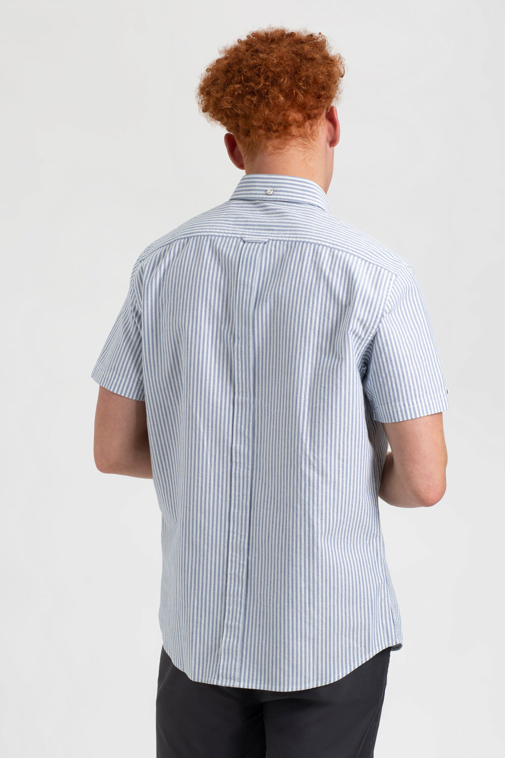 Indigo Stripes Ben Sherman Short Sleeve Brighton Oxford Organic Bengal Stripe Shirts | GUIOES-695