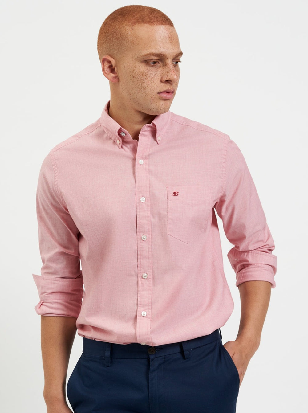 Light Red Ben Sherman Beatnik Wash Long-Sleeve Shirts | TYVDXQ-495