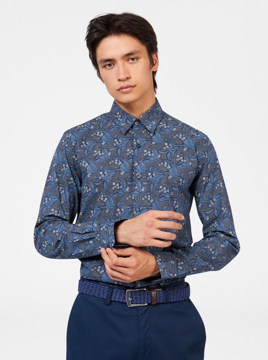 Navy Ben Sherman Art Nouveau Floral Shirts | FKNAZV-016