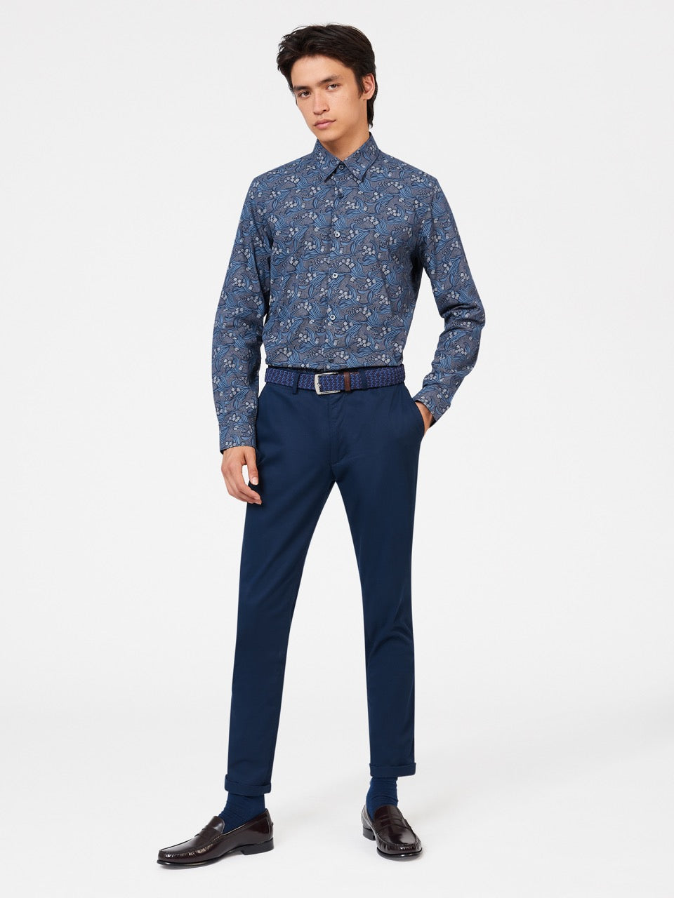 Navy Ben Sherman Art Nouveau Floral Shirts | FKNAZV-016