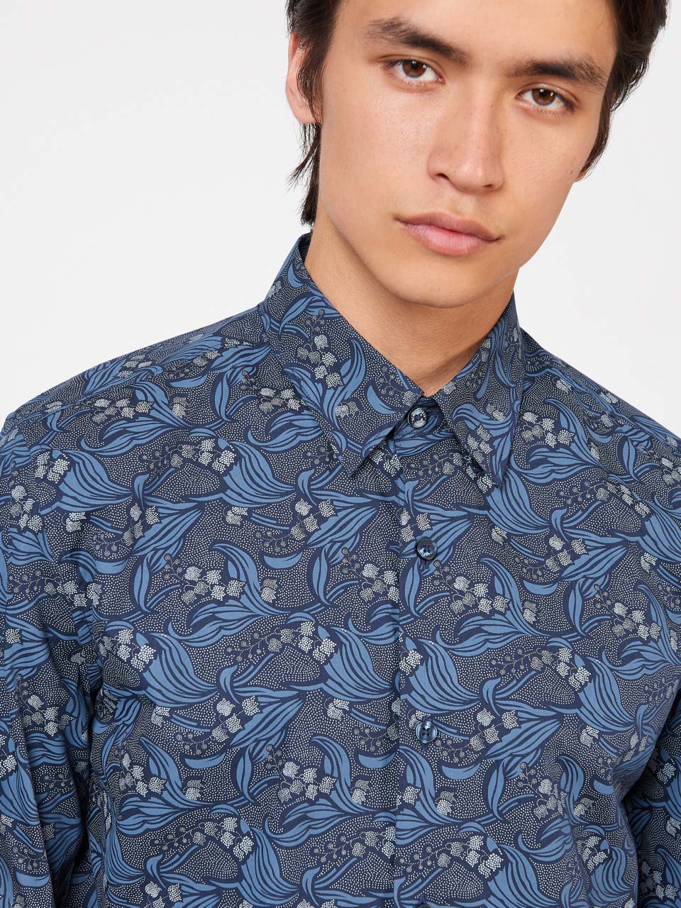 Navy Ben Sherman Art Nouveau Floral Shirts | FKNAZV-016