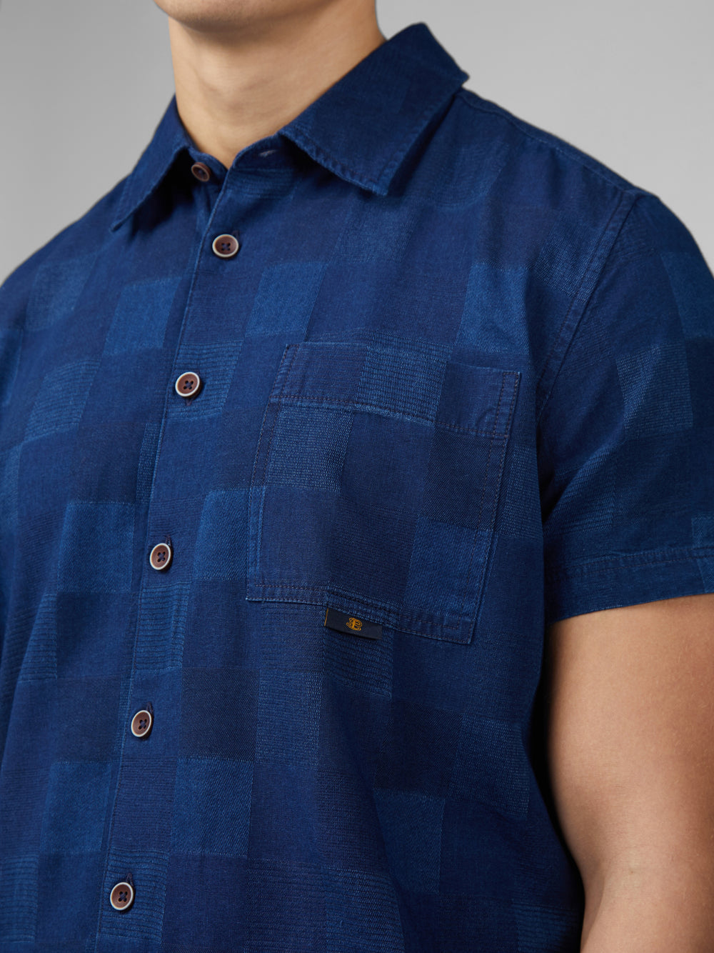 Navy Ben Sherman B by Ben Sherman Indigo Check Shirts | FJNKOS-298