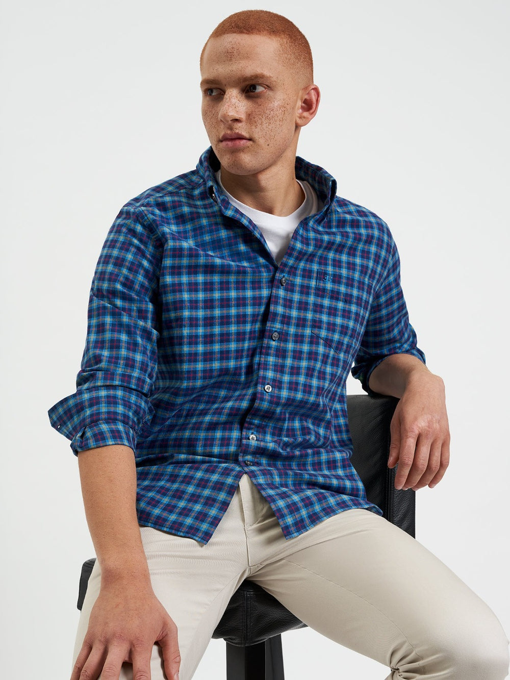 Navy Ben Sherman House Tartan Twill Shirts | WUORNY-957