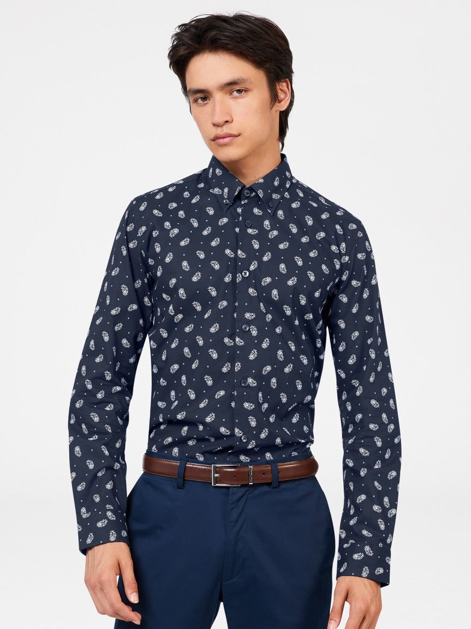 Navy Ben Sherman Micro Paisley Shirts | CDUVHG-643