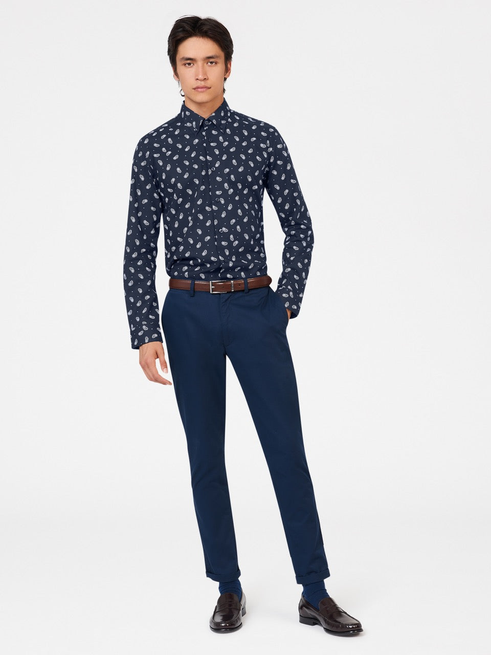 Navy Ben Sherman Micro Paisley Shirts | CDUVHG-643