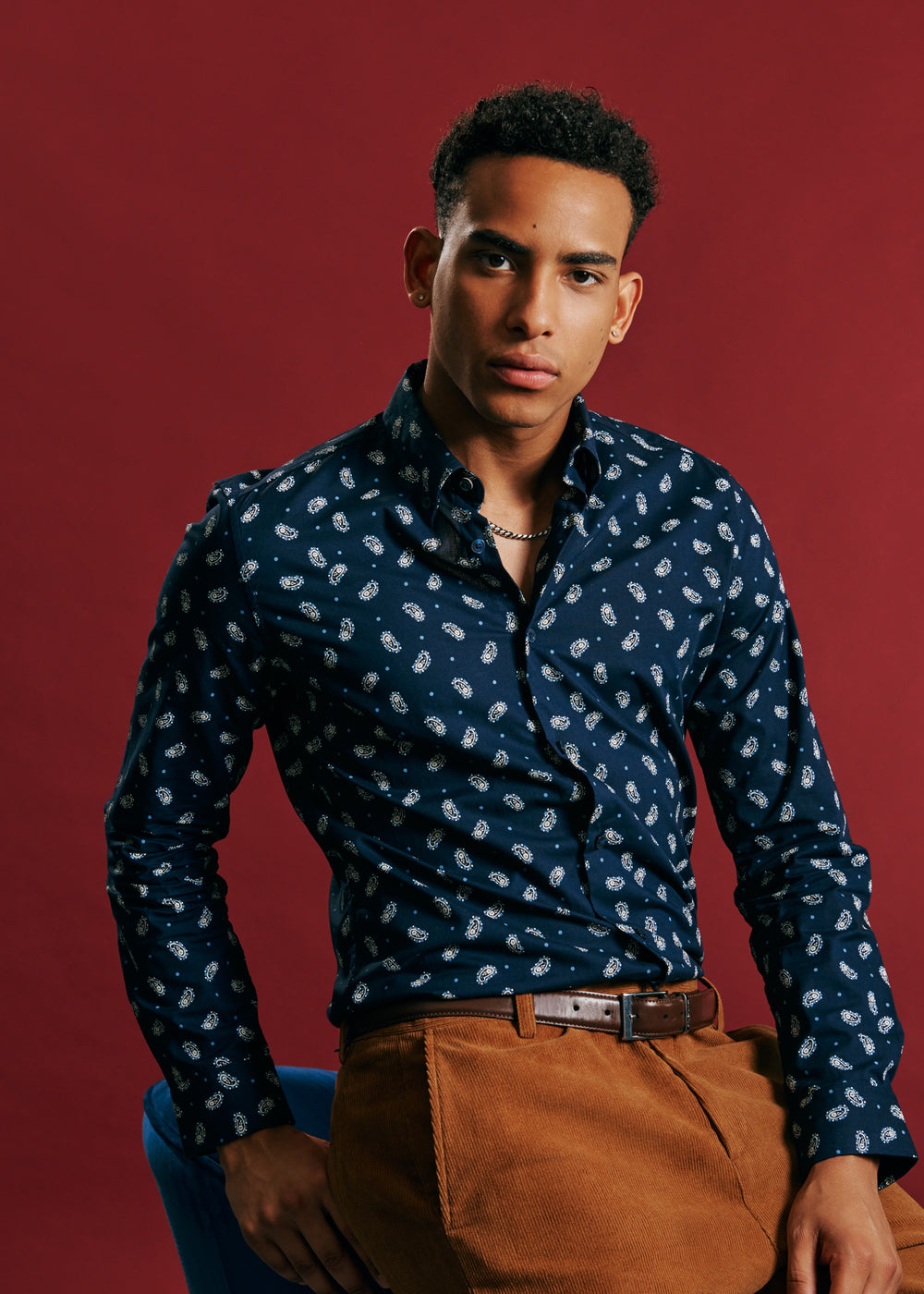 Navy Ben Sherman Micro Paisley Shirts | CDUVHG-643