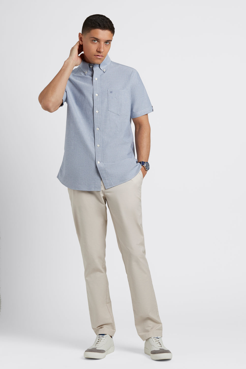 Navy Ben Sherman Short Sleeve Brighton Oxford Organic Shirts | USMOXY-239