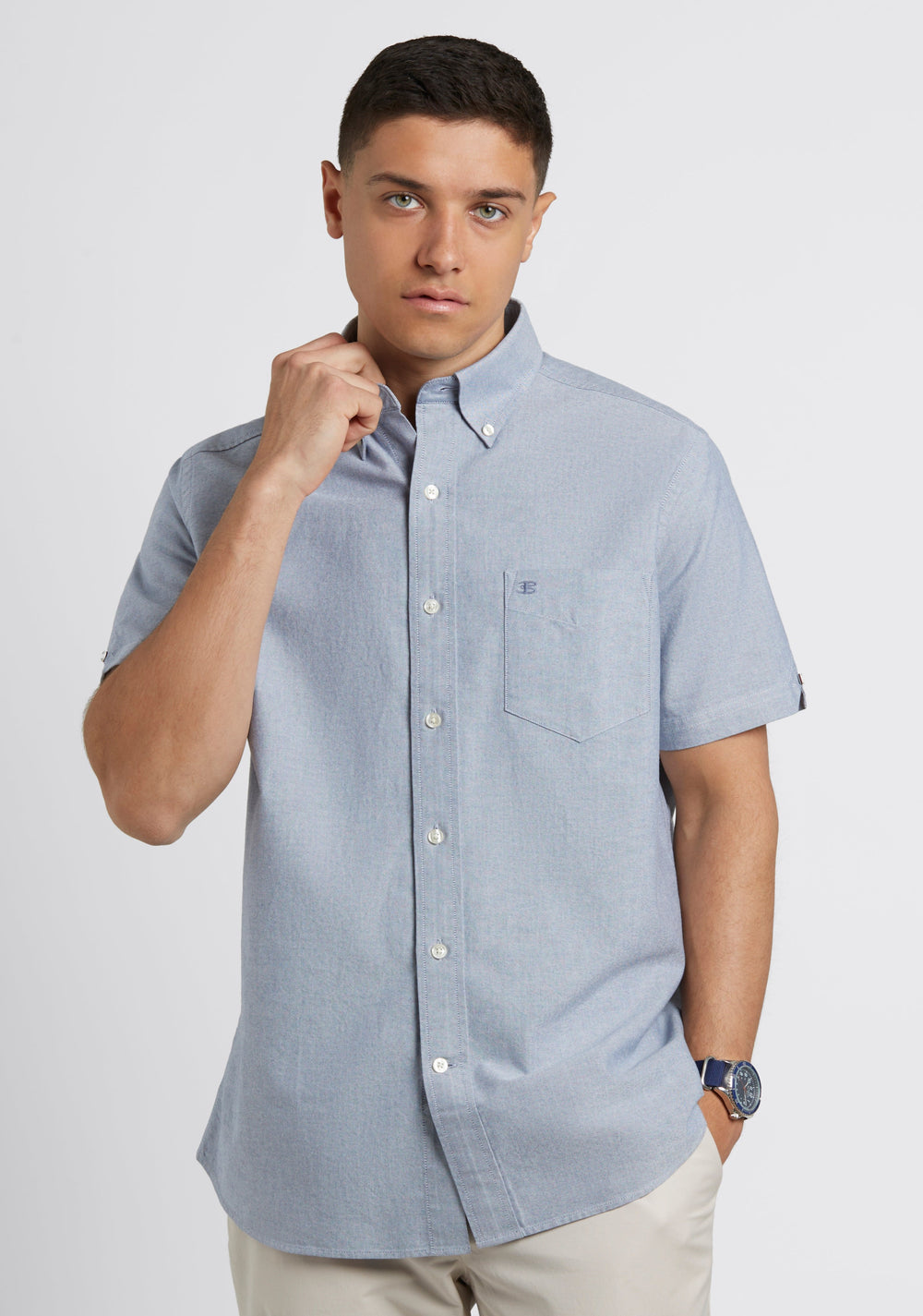 Navy Ben Sherman Short Sleeve Brighton Oxford Organic Shirts | USMOXY-239