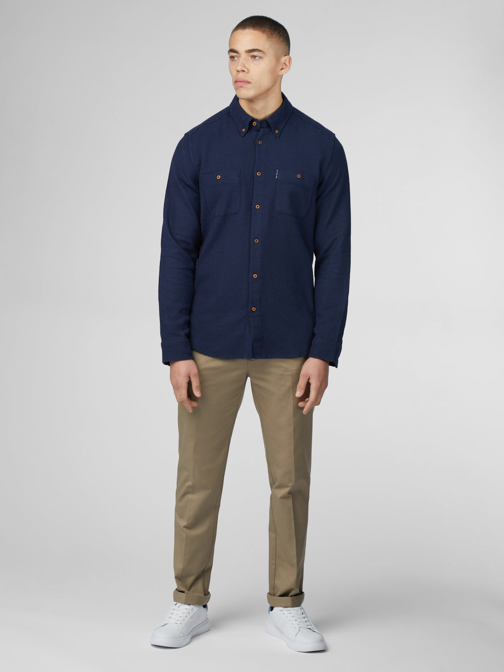 Navy Ben Sherman Signature Boucle Shirts | VIXTJP-074