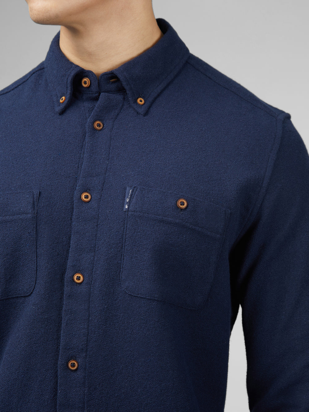 Navy Ben Sherman Signature Boucle Shirts | VIXTJP-074