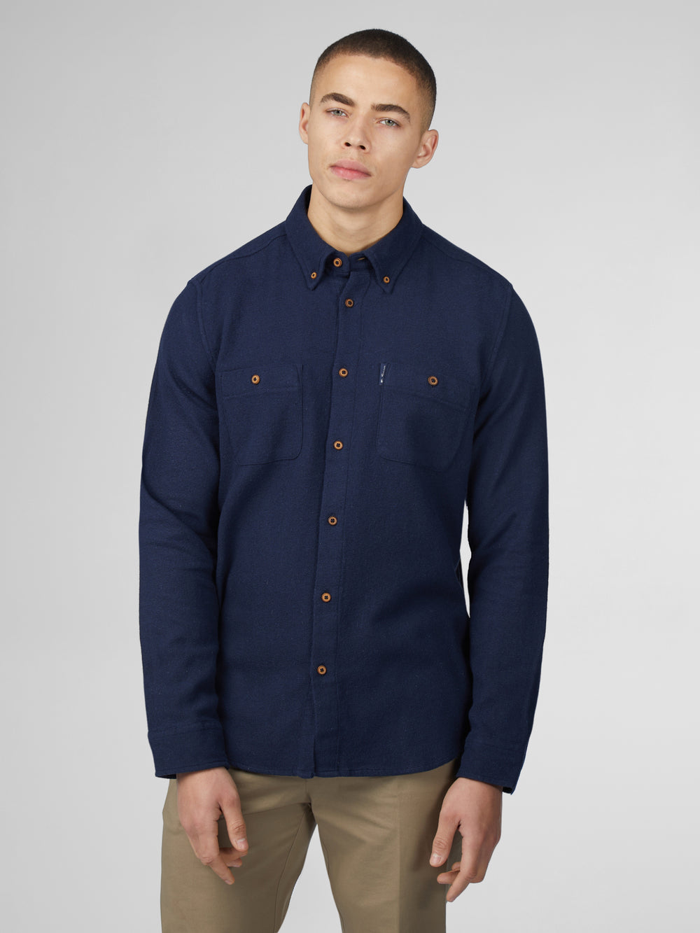 Navy Ben Sherman Signature Boucle Shirts | VIXTJP-074