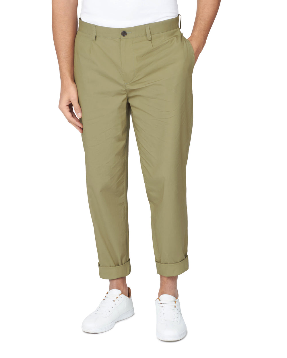 Olive Ben Sherman Poplin Relaxed-Taper Pleated Pants | FLQXSN-791