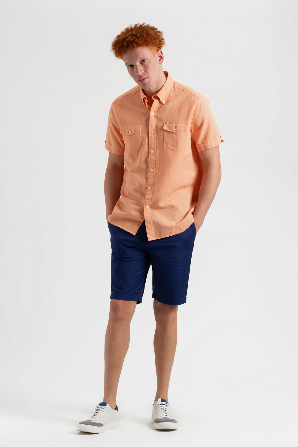 Orange Ben Sherman Garment Dye Linen Shirts | MOPWIV-457