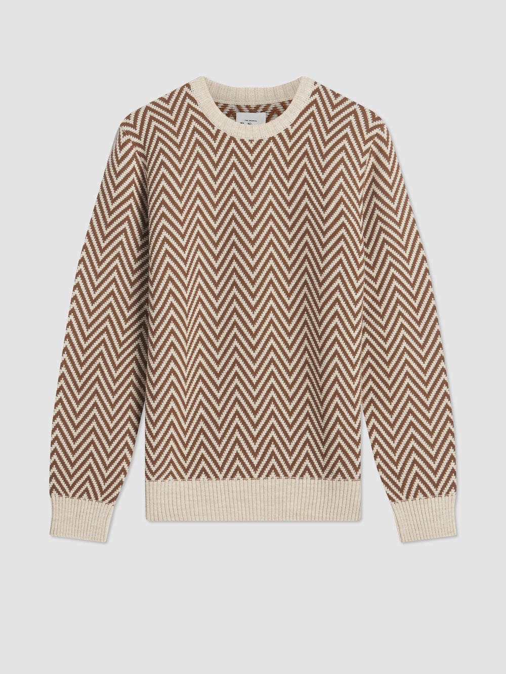 White Ben Sherman Chevron Jacquard Crewneck Knitwear | LMTGCP-094