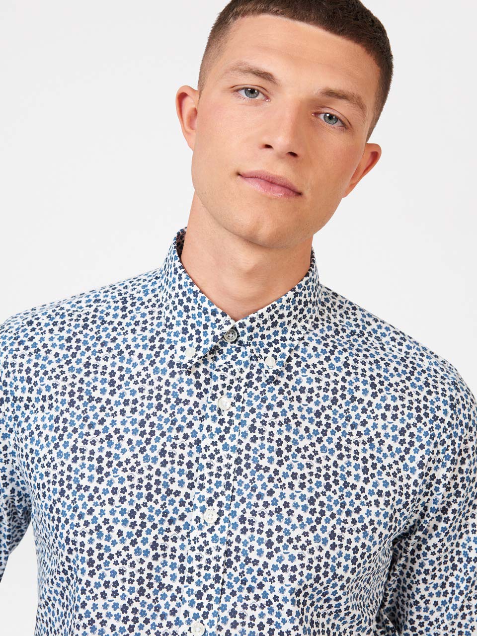 White Ben Sherman Ditsy Floral Print Long Sleeve Shirts | ZUWXMK-297